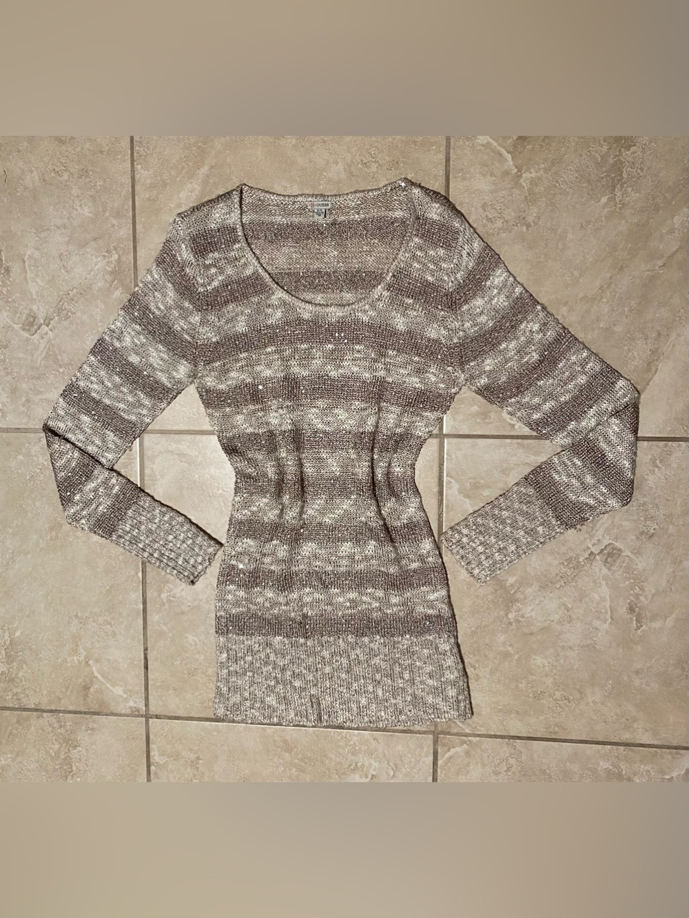 GUESS Dyani Sequin Striped Open Knit Sweater Tunic!!